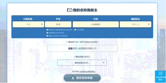 企業(yè)名稱自主申報(bào)平臺主頁面