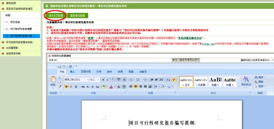 項(xiàng)目可行性研究（論證）報(bào)告內(nèi)容界面