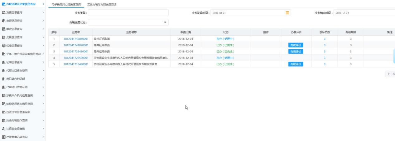 河南省電子稅務(wù)局辦稅進度及結(jié)果信息查詢