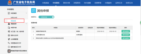 頁面展示納稅人其他申報業(yè)務清冊