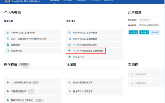 打印個(gè)人所得稅完稅證明及清單