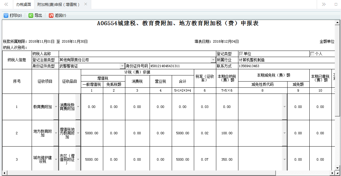 附加稅申報(bào)表單填寫(xiě)的內(nèi)容被刪除