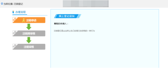 提交完畢后業(yè)務流程顯示注銷預審核