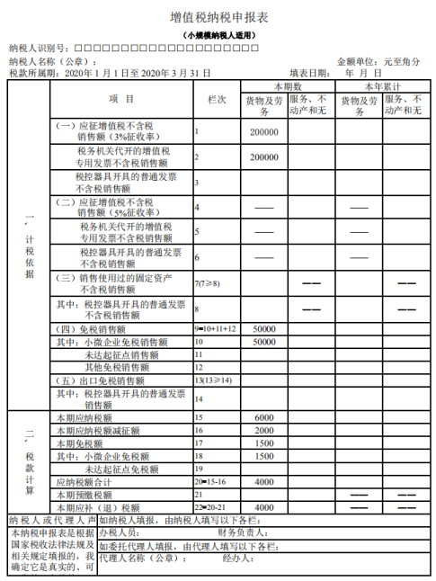 增值稅納稅申報表（小規(guī)模納稅人適用）